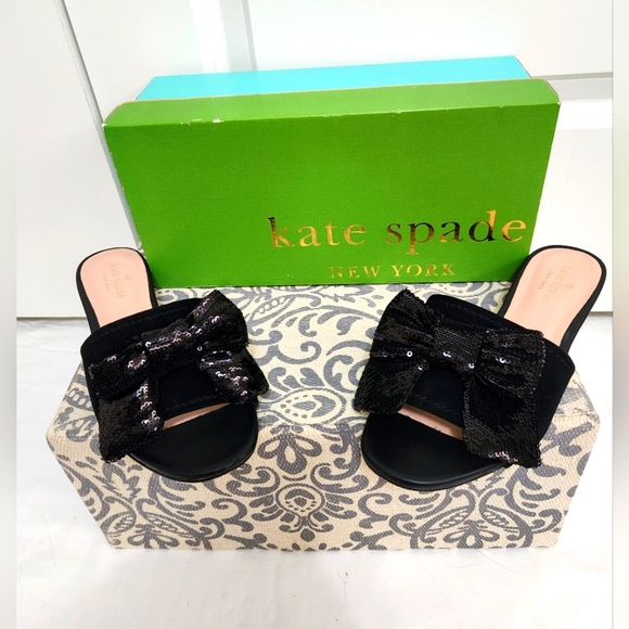 kate spade Shoes - Kate Spade Aria  Suede & Sequined Bow Sandals / Slides 8M